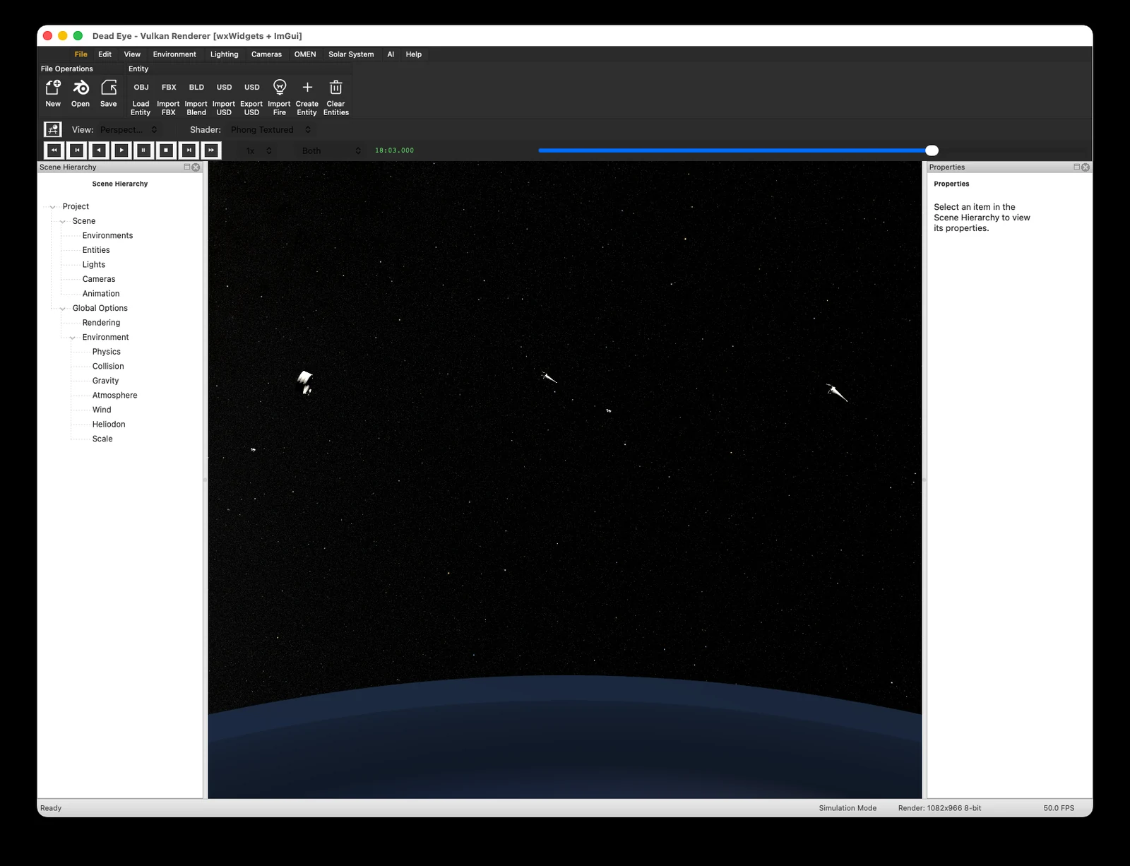 An interceptor closing on a reentry vehicle during midcourse, rendered in DeadEye&trade;